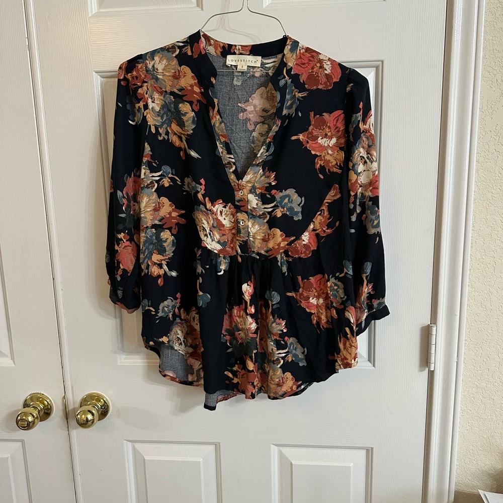 Lovestitch Black and Orange Wrap Blouse 3/4 Sleeve